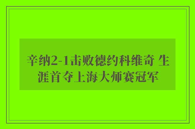 辛纳2-1击败德约科维奇 生涯首夺上海大师赛冠军